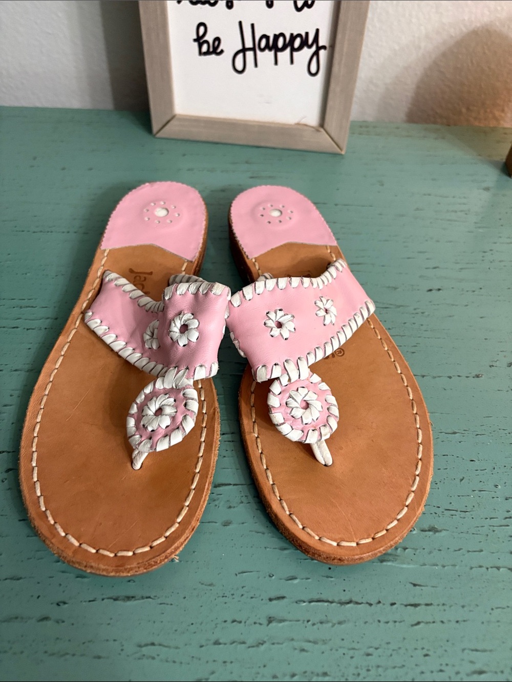 Jack Rogers Pink Floral Thong Sandals with Tan Footbed